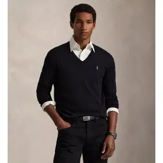 Polo Ralph Lauren für Herren. 710670789003 Schmal geschnittener Baumwollpullover mit V-Ausschnitt schwarz (3XL), Lässig, Baumwolle, Klassisc