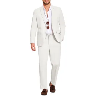 Coofandy 2-teiliges Leinenanzug-Set für Herren, Normale Passform, lässig, leicht, Blazer und Hose, Weiss/opulenter Garten, L