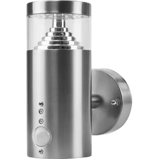 Grafner Design Edelstahl Wandlampe mit Bewegungsmelder und 6,4 Watt LED-Leuchtmittel, IP44 Wand Außenleuchte, 360° rundum Lichtschein, für außen und innen, Wandleuchte Lampe Außen Hoflampe