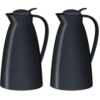 alfi ECO 1,0l, black, Isolierkanne mit hygienischem Hartglaseinsatz aus Kunststoff, Drehverschluss mit bequemer Drucktaste, Ausgießen mit einer Hand, ideal als Kaffeekanne, Teekanne, BPA-frei