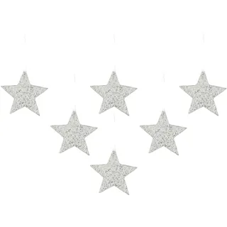 Dekostern CREATIV DECO "Weihnachtsstern, Weihnachtsdeko", silber (silberfarben), B:14cm H:14cm T:0,5cm, Holzwerkstoff, Dekosterne, Dekostern, mit Glitzer-Optik und weißem Band