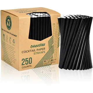 Kurze Breite Einweg Papierstrohhalme in Schwarz, 14,6 x 0,8 cm, 250 Stück – für Cocktails, Margarita, Mixgetränke, Zuhause, Bar und Restaurants