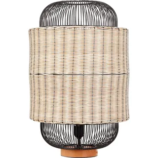 BELIANI Tischlampe Naturfarben / Schwarz Rattangeflecht u. Metall Laternenform Kabel mit Schalter Handgefertigt Boho Schlaf- u. Wohnzimmer Beleuchtung - Beige, Schwarz