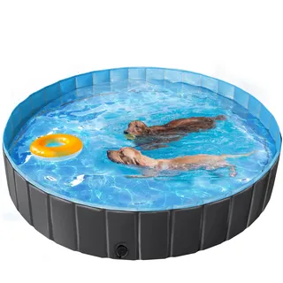 Yaheetech Hundepool faltbar, Planschbecken für Hunde 180 x 30 cm, Anti-Rutsch-Platten, Schnelle Entwässerung, Hundebadewanne mit Badebürste & 4 Flicken, Swimmingpool Verdickt PVC, Schwarz