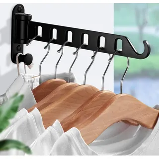 ZUIMENG Wand Kleiderständer Klappbar, 180°Drehbare Kleiderhaken kleiderstange, Wandhaken Hakenleiste Garderobenhaken kleiderlüfter für Balkon Waschküche Badezimmer (Schwarz, 1 Stück)