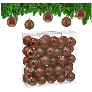 Relaxdays Weihnachtskugeln 50er Set, Braun,Silber