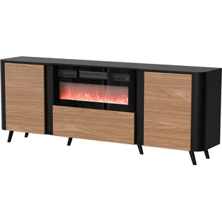 Furniture24 Sideboard 200 X 75 X 39 Cm Kommode Volare Mit Elektrishem Schwarz/Nußbaum