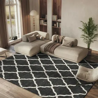 SAFAVIEH Zottelig Teppich für Wohnzimmer, Esszimmer, Schlafzimmer - Hudson Shag Collection, Hoher Flor, Dunkelgrau und Elfenbein, 244 X 305 cm