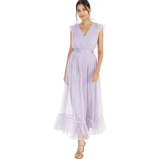 Anaya With Love Damen Ladies Maxi Dress For Women V Neckline Sleeveless Frilly Wedding Guest Bridesmaid Prom Long High Empire Waist Tiered Kleid, Dusty Lilac, 38 EU