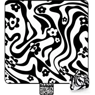 Ibenzoa® XXL Picknickdecke – wasserdicht & sandfrei, 200 x 200 cm, weiche Oberseite mit PEVA-Unterseite, waschbar & faltbar für Strand, Camping, Park - Schwarz, Weiß