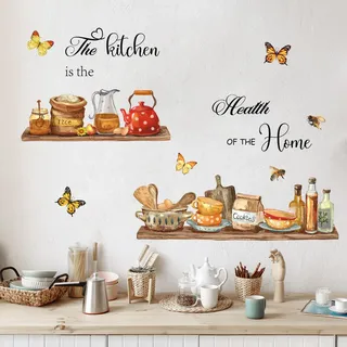 Tanlaby Küche Geschirr Teekanne Wandsticker Küche Geschirr Wandtattoo Die Küche ist die Gesundheit des Hauses Wort Spruch Peel und Stick Wand Wandaufkleber für Küche Esszimmer Wanddekor