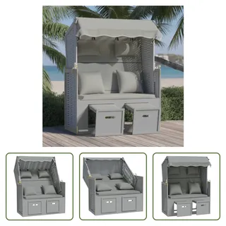 The Living Store Strandkorb mit Kissen Poly Rattan und Massivholz Grau - Grau