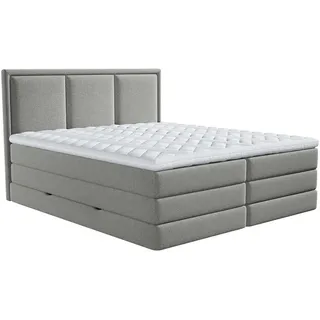 Mid.you Boxspringbett , Taupe , Kunststoff , H3 + H4 , 7-Zonen , Höhe ca. 18 cm , 180x220 cm , Bettkasten, gepolstertes Kopfteil, Stoffauswahl, Topper durchgehend, Wendematratze mit unterschiedlichen Härtegraden, in verschiedenen Größen erhältlich , Schlafzimmer, Betten, Doppelbetten