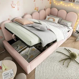 FAVSH Ausziehbett, Tagesbett Ausziehbar Polsterbett Daybett 90x200cm, Große Lagerung Schubladen, Kinderbett mit Lattenrost, Samt, Geeignet für Teenager und Kinder(ohne Matratze )(Rosa)