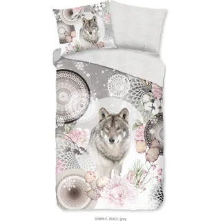 HIP Bettbezug "Mandalas mit Wolf" - grau - (140x200/220 cm) - Baumwolle 100% Flanell - Grau
