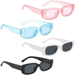 GlasFlength 4 Stück Vintage Sonnenbrille Polarisiert Flexible Sonnenbrille, Unisex-Sonnenbrillen Silikon Retro Rechteckige Sonnenbrillen 90er Trendy Brille