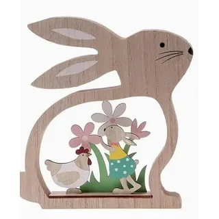 Osterhase Deko Holz Aufsteller mit Huhn & Küken - Süße Osterdeko Figur für Tisch & Fensterbank - Ostern Deko Frühling Wohnzimmer Accessoire als Geschenk für Kinder Frauen