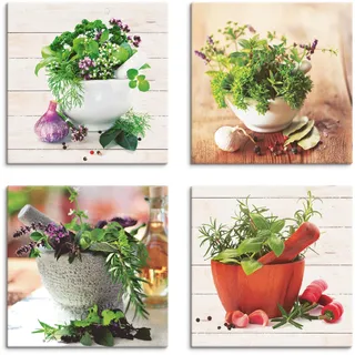 Artland Leinwandbild »Frische Kräuter und Gewürze« Arrangements 4 Stk. tlg. 4er Set, verschiedene Größen, grün