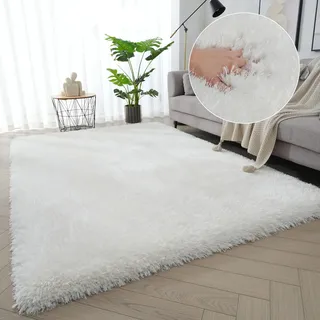 Hochflor-Teppich OTTO HOME "Micro exclusiv Teppich, sehr hoher Flor, weich durch Mikrofaser" Gr. 3, weiß (altweiß), B:120cm H:78mm L:180cm, Kunstfaser, Teppiche, Hochflor-Teppich, sehr weich, flauschig, uni, Wohnzimmer, Schlafzimmer