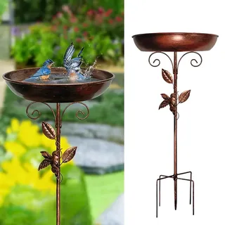 RNPKZ 80cm Vogeltränke Stehend, Vogelbad für Draußen Garten, Wassertränke für Vögel, Vogelbad Garten Stehend mit Stabiler 5-Zinken-Basis für Gartenund Rasen, Winterfeste Vogeltränke (Antike Bronze)