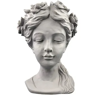Schwere Gartenfigur, Gartenstatue mit Blumentopf Vogeltränke (630-16) Römische Skulptur Steinfigur Steinbüste Dekofigur Griechische Statue aus Steinguss für Außenbereich, Wetterfest Gartendekoration