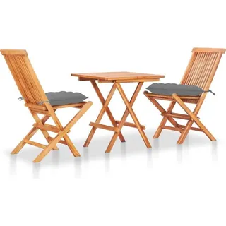 The Living Store 3-tlg. Bistro-Set mit Grauen Kissen Massivholz Teak - Grau