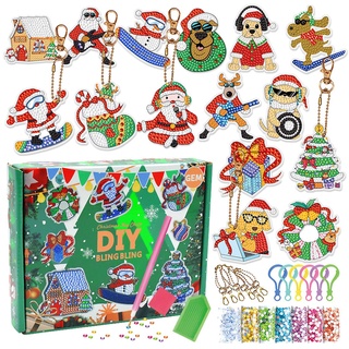 Vecibel 15 Stück Diamond Painting Weihnachten Anhänger 5D Weihnachtsmann Kinder Wichtel Kit DIY Doppelseitige Schlüsselanhänger für Geschenkidee, SDZSH22101911, 20.2 * 15.8 * 4cm