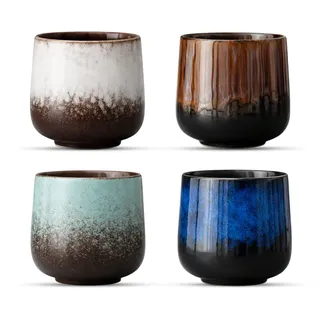 FloraVigo 4 Stück Espressobecher-Set, 230 ml hochwertige Keramik-Espressotassen, ohne Henkel, modernes Design, Geschenkidee Es ist ein wunderbares Geschenk für einen guten Freund (4 Farben)