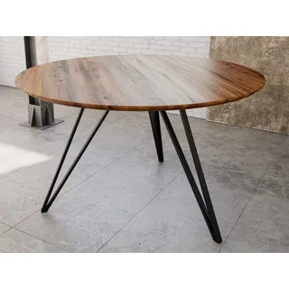 Esstisch rund mit Schweizer Kante nussbaum massiv Akazie 130 cm schwarz INSA - Braun