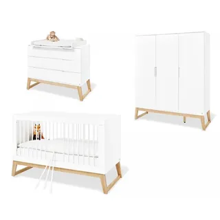 Pinolino Bridge Kinderzimmer-Set 3-teilig in Weiß/Esche I Kinderbett, extrabreite Wickelkommode & Kleiderschrank I Komplettes Babyzimmer mit mitwachsendem Design und Soft-Close-System