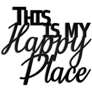 est. frontier Wanddekor-Schild – "My Happy Place" 30,5 x 27,9 cm – lustige, niedliche schwarze Metalldekoration zum Aufhängen für Badezimmer, Hobbys, Zimmer, Gärten, Garage, Männerhöhle