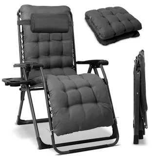 Modante Garten-Relaxsessel , Dunkelgrau , Metall, Textil , 68x88x110 cm , klappbar, inklusive Armlehnen, Nackenkissen abnehmbar , Gartenmöbel, Gartenliegen, Liegestühle