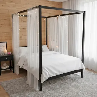 WEBER INDUSTRIES Romance Himmelbett, Tanne Massiv, Schwarz, 160 x 200 cm