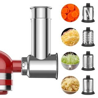 GVODE Edelstahl-Hobel-Shredder-Aufsatz für KitchenAid Küchenmaschinen | Gemüseschneider & Käsereibe für KitchenAid Zubehör mit 4 Edelstahlklingen, Spülmaschinenfest