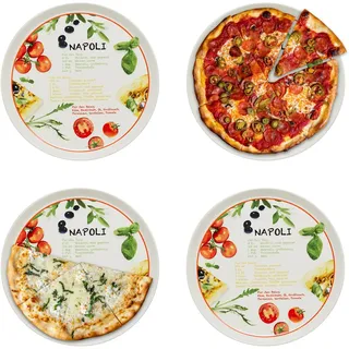 KHG 4er-Set Pizzateller, extra groß mit 30 cm Durchmesser in Napoli Print | perfekt für Gastro und Zuhause, hochwertiges Porzellan, spülmaschinengeeignet & perfekt Stapelbar, vielseitig einsetzbar