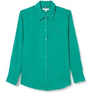 Tommy Hilfiger Damen Bluse Leinen Relaxed Shirt Hemdbluse, Grün (Olympic Green), 38