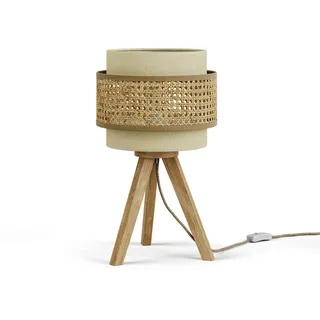 Vicco Tischlampe Morten Rattan/Creme 26 x 45 cm mit Standfuß , Holz , Rund , E27 , 26x45x26 cm , Lampen & Leuchten, Innenbeleuchtung, Tischlampen