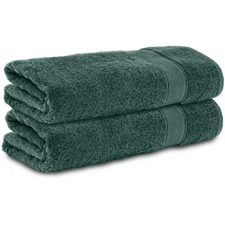 Komfortec 2er Set Duschtücher, 70x140cm Größe, Doppelpack,%100 Baumwolle, Handtücher, Frottee, Weich, Saugstark, Dunkelgrün