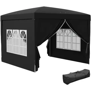 Outsunny Pavillon mit 4 Seitenwänden, Oxfordstoff, Stahl, Schwarz , Kunststoff , 295x258x295 cm , Sonnenschutz, Pavillons