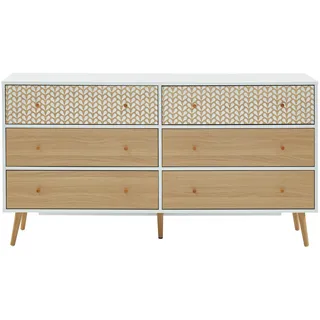 BAÏTA Kommode 150 cm | 6 Schubladen, MDF-Rahmen, 5 Füße aus Eukalyptusholz, Holzgriffe