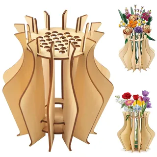 RXKFIGX 1 Stück Holzvase für Lego Blumen 7,9 Zoll 3D Hölzern Blumenvasen zur Aufbewahrung von Bausteine Rosen für Lego Rosen, Kirschblüten, Sonnenblumen, Tulpen, Narzissen, Lotus(groß ,33Löcher)