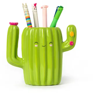 Legami - Stifthalter aus Keramik, Desk Friends, 12,5 x 7,5 cm, Motiv: Kaktus, handbemalt
