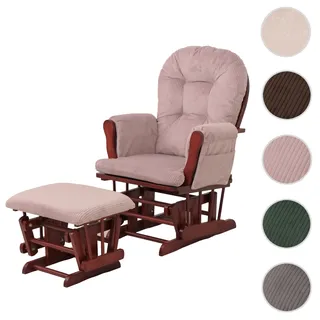 Relaxsessel HWC-C76, Schaukelstuhl Sessel Schwingstuhl mit Hocker Stoff Cord 320g/m2 Öko-Tex ~ rosa