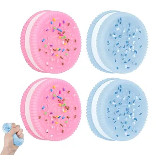 KYLOS 4 Stück Squeeze Toys, Squishy Spielzeug, Keks Stressabbau, Ultraweiche Dekompressions Entlüftung, Antistress Spielzeug In 2 Blau + 2 Rosa, 3.8Cm Länge 1Cm Höhe