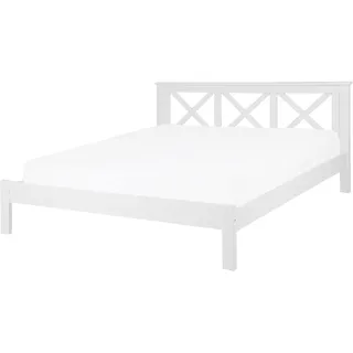 Beliani Holzbett Weiß 160 x 200 cm mit Lattenrost Breite Liegefläche Klassisches Design - Weiß