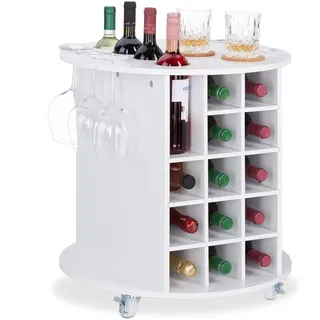 Relaxdays Relaxdays, Weinregal auf Rollen, 6 Glashalter, Weinaufbewahrung für 17 Flaschen, rund, HxD: 56x54cm,