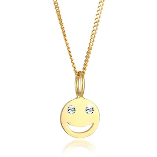 Silberkette ELLI "Halskette mit Smiling Face 925 Silber, mit Kristallen von Swarovski" Gr. 55, gold, Halsketten, Damen, 55, Silber 925 (Sterlingsilber), Silberkette