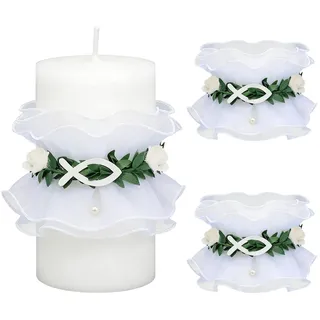 Tropfschutz Kommunionkerze,4-9cm Tropfenfänger Kerzentropfschutz,2 Stück Tropfschutz Taufkerze,Weiß Taufe Fisch Deko Kerzenrock,für Taufkerze Kommunionkerze Hochzeitkerze