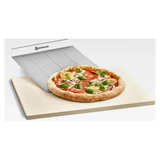 Pizzastein mit Pizzaschaufel aus Cordierit, hitzebeständig, Edelstahl-Schaufel, für Backofen und Grill, 45x35 cm, Zubehör Set