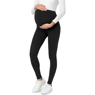 Be Mammy Lange Umstandsleggings aus Baumwolle Leggings für Schwangere Umstands Leggings Schwangerschafts Unterhosen mit Hoher Bund Weich und Elastisch BE20-230 (Schwarz, M)